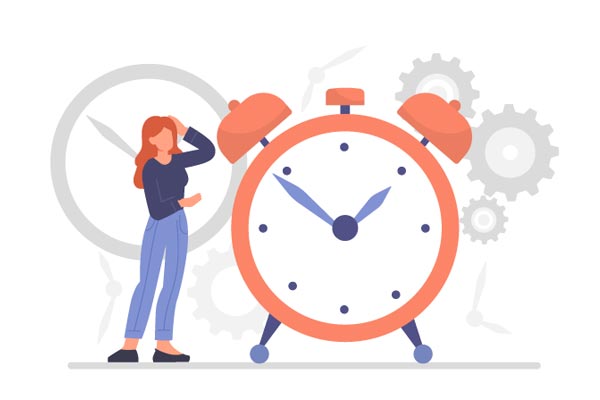 Illustration of a woman looking at a clock
