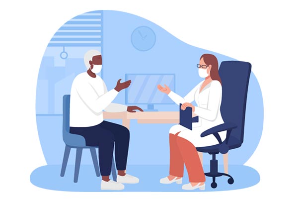 Illustration of a man in consultation with a dr
